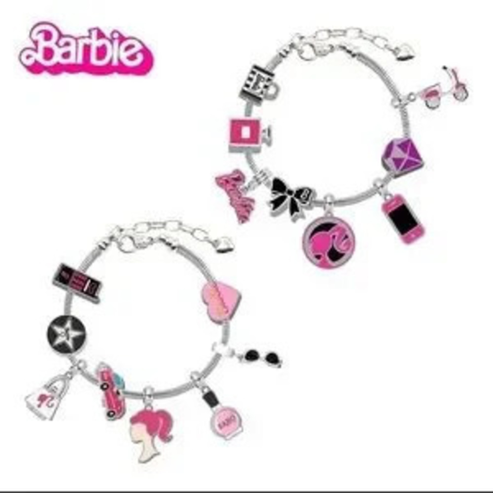 Silver Plated Barbie Barbiecore Themed Charms and Bracelet